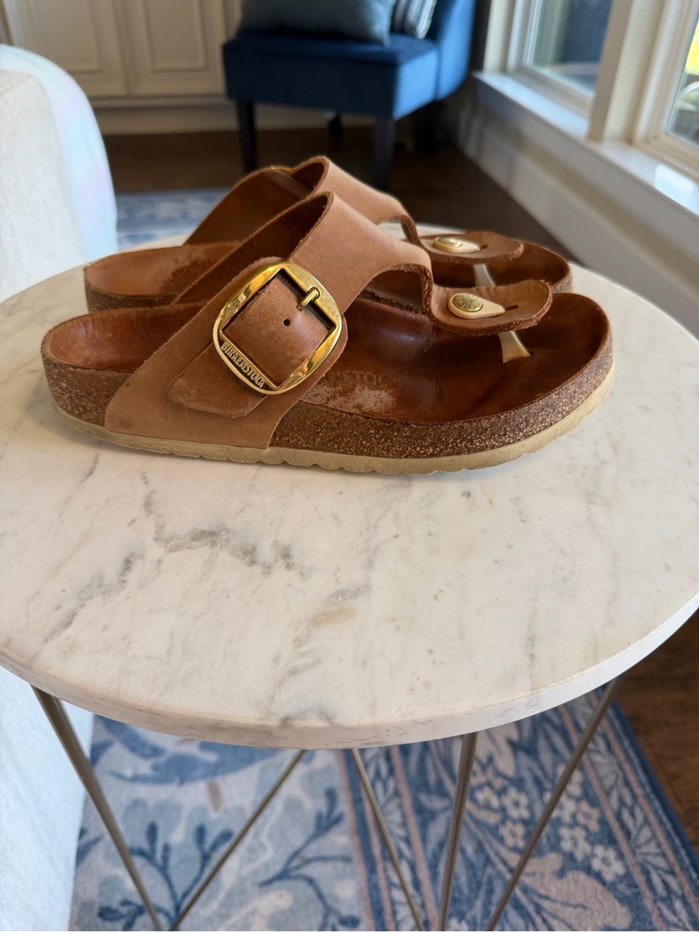 Birkenstock Gizeh Big Buckle Sandals oversized gold-tone metal buckles size 39